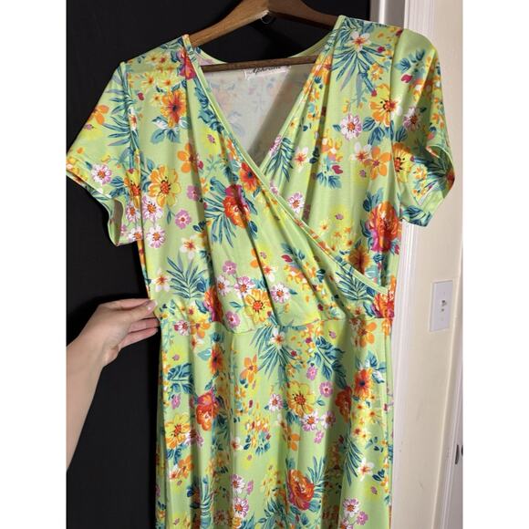 APHRATTI Womens Green Floral Maxi Dress Stretch Faux Wrap Spring Fairy Boho XL - Picture 5 of 8